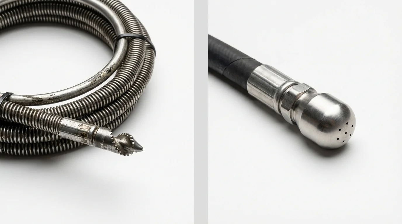 Drain snake cable and hydro jetting nozzle used for drain cleaning in Taft, CA