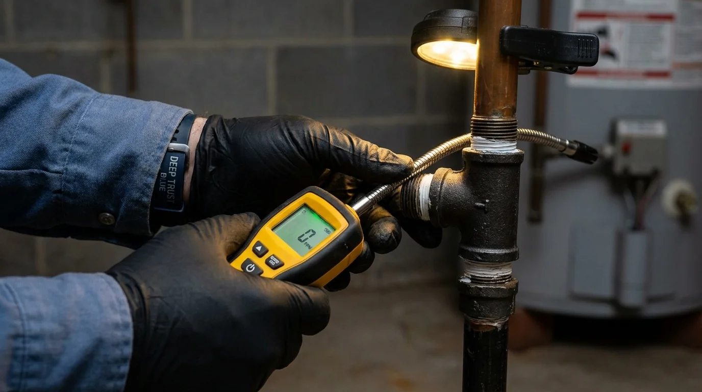Gas leak detection with electronic sniffer by Johns Plumbing LLC in Taft