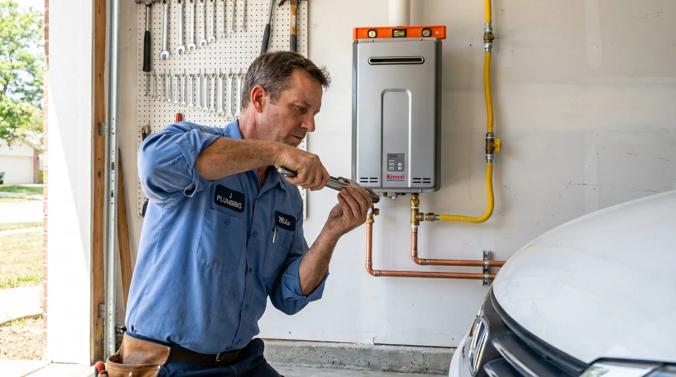 Tankless water heater installation by a Johns Plumbing LLC plumber in Taft