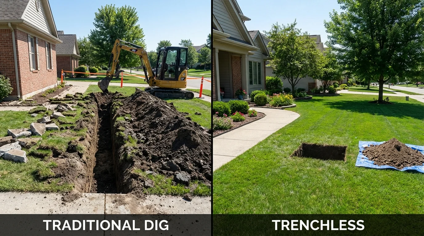 Trenchless sewer repair with minimal yard damage versus traditional excavation in Taft, CA